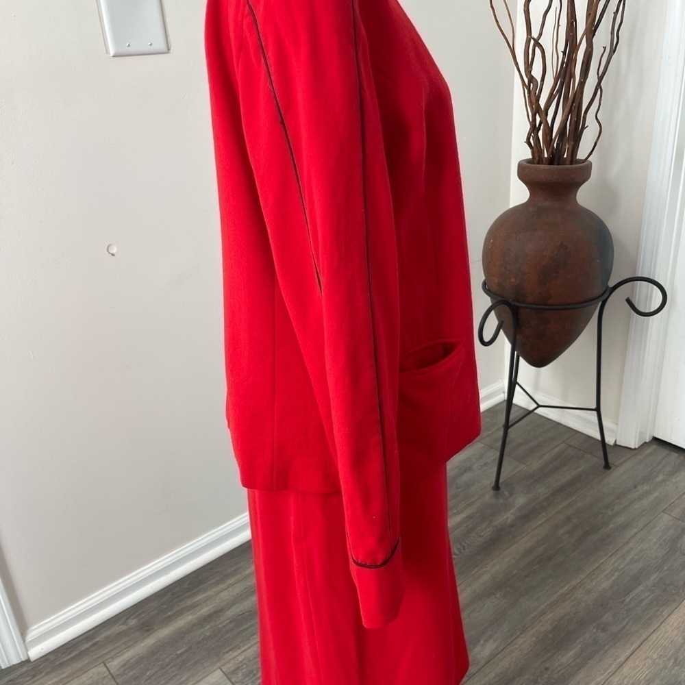 Koehler Vintage Womens Straight Skirt Suit Set 100% Wool Red Black Open Jacket - Picture 12 of 12